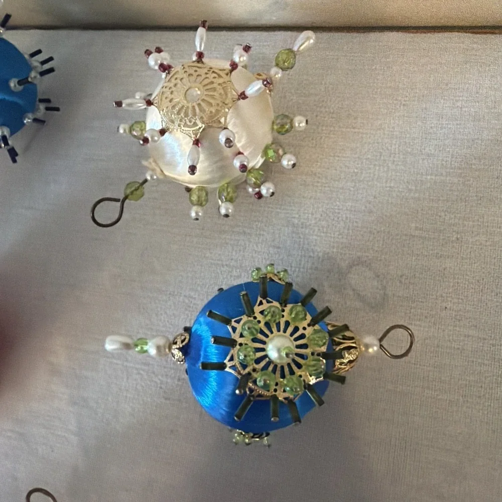 Vintage Lot of 9 Beautifully Handcrafted Beaded Embellished Pushpin Ornaments